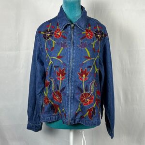 Vintage Tantrums Embroidered Floral lightweight Denim Jacket Large